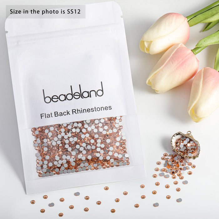 Beadsland Flat Back Crystal Rhinestones Round Gems For Nail Art And Craft Glue Fix - Champagne
