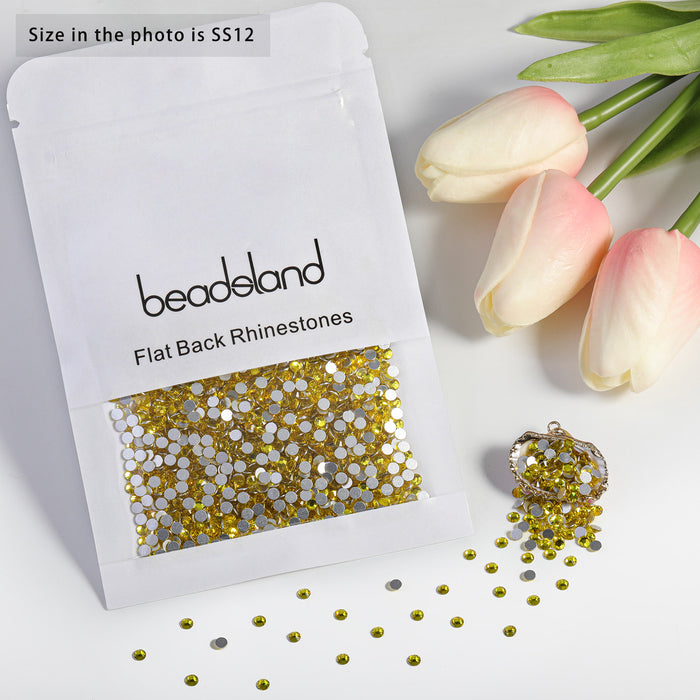 Beadsland Kristall-Strasssteine ​​mit flacher Rückseite, runde Edelsteine ​​für Nagelkunst und Kunsthandwerk, zum Kleben – Zitronengelb