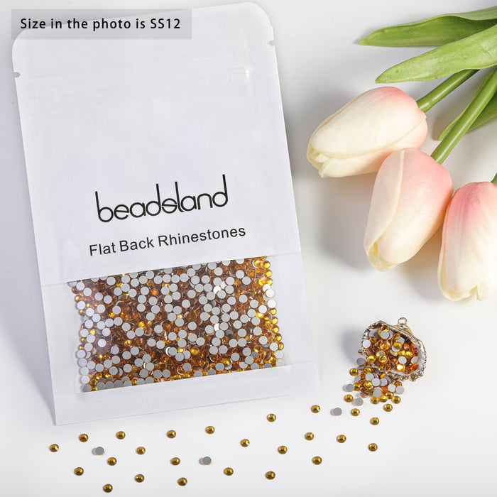 Beadsland Flat Back Crystal Rhinestones Round Gems For Nail Art And Craft Glue Fix - Topaz