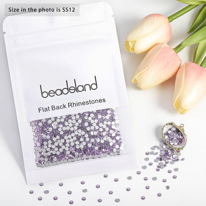 Beadsland Flat Back Crystal Rhinestones Round Gems For Nail Art And Craft Glue Fix - Violet
