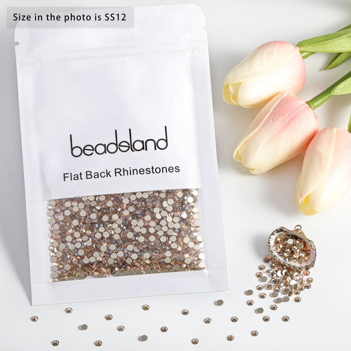 Beadsland Flat Back Crystal Rhinestones Round Gems For Nail Art And Craft Glue Fix - Golden Shadow