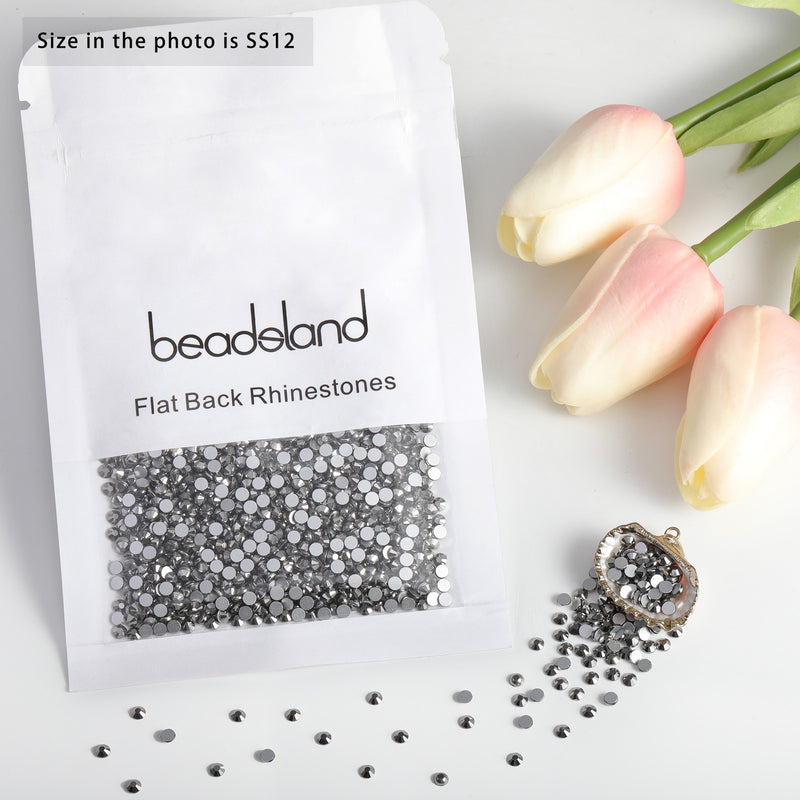 Beadsland Flat Back Crystal Rhinestones Round Gems For Nail Art And Craft Glue Fix - Hematite