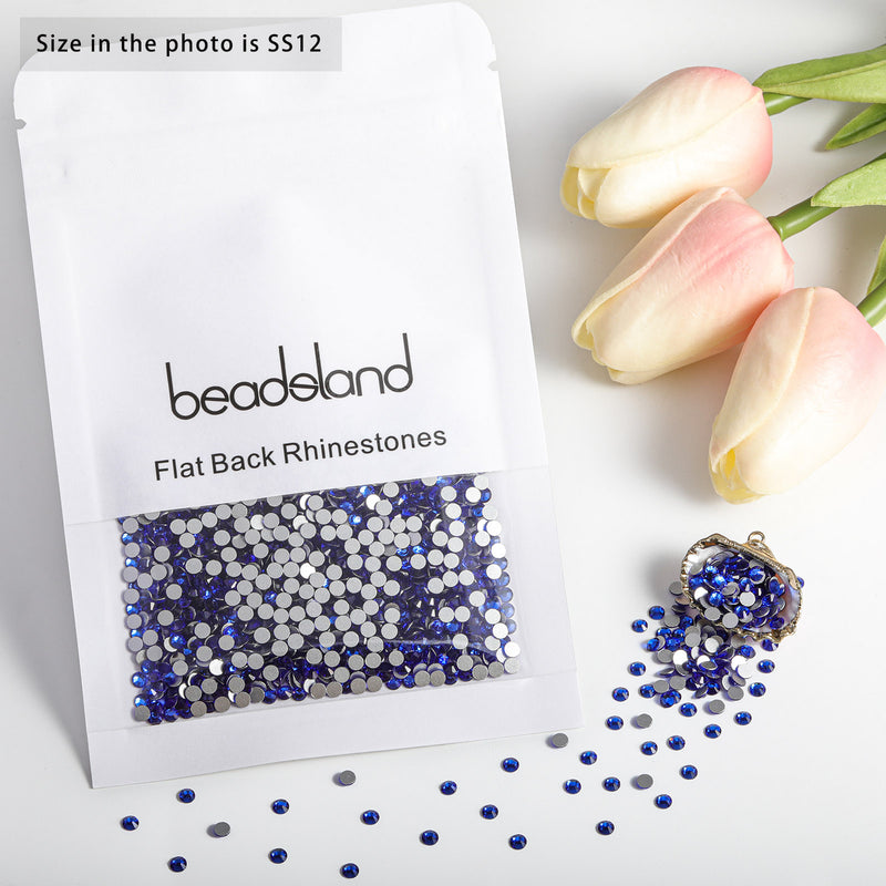 Beadsland Kristall-Strasssteine ​​mit flacher Rückseite, runde Edelsteine ​​für Nagelkunst und Bastelarbeiten, zum Kleben – Saphir