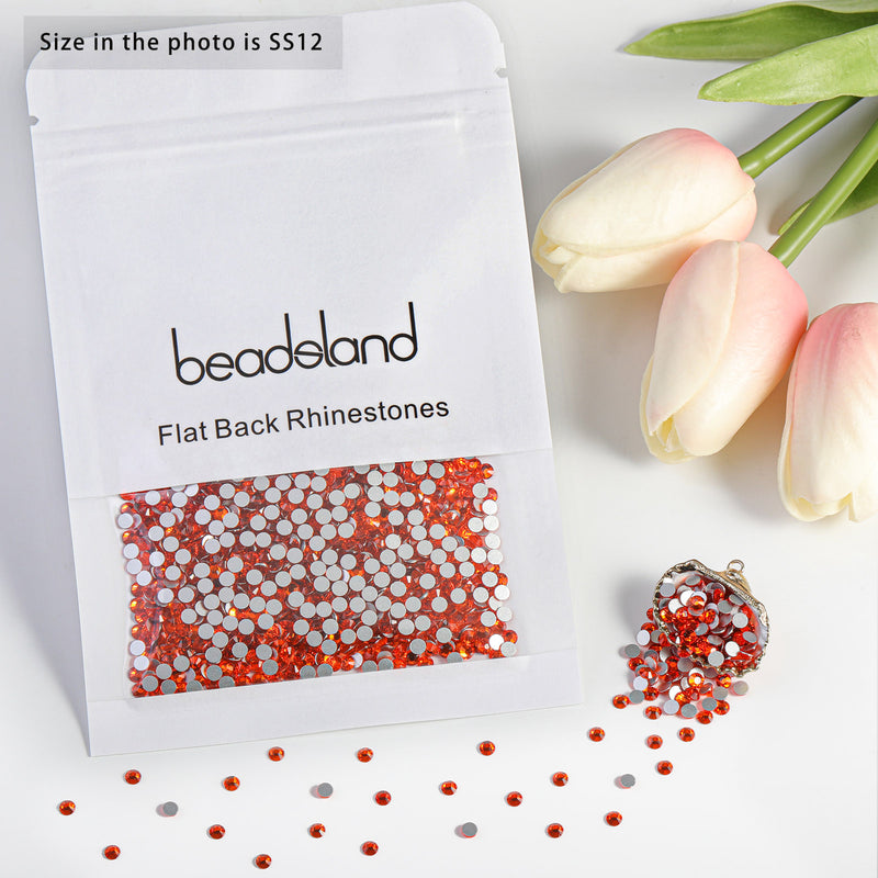 Beadsland Flat Back Crystal Rhinestones Round Gems For Nail Art And Craft Glue Fix - Orange