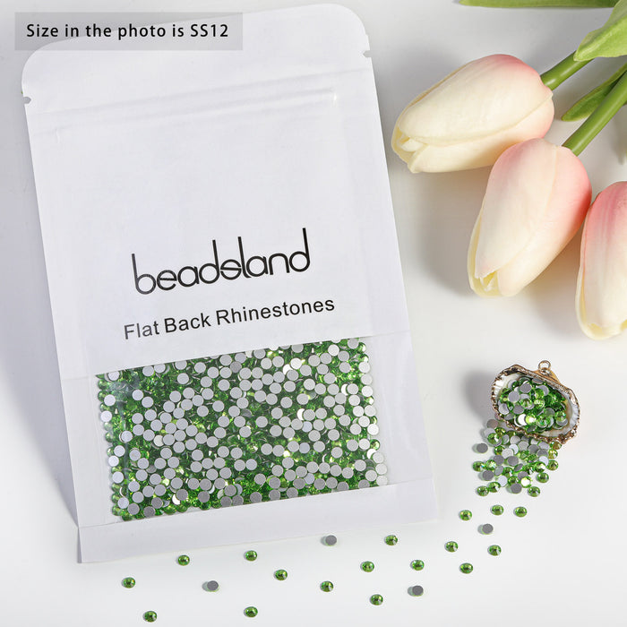 Beadsland Flat Back Crystal Rhinestones Round Gems For Nail Art And Craft Glue Fix- Light Green