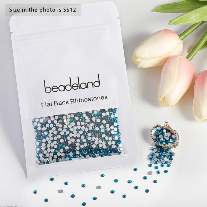 Beadsland Flat Back Crystal Rhinestones Round Gems For Nail Art And Craft Glue Fix - Indicolite