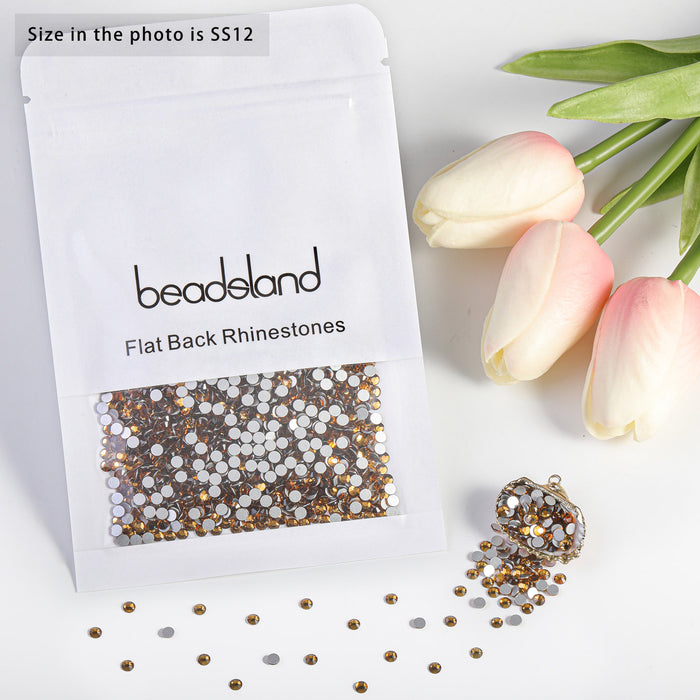 Beadsland - Diamantes de imitación de cristal con parte trasera plana, gemas redondas para decoración de uñas y pegamento para manualidades - Lt.cooradol topacio