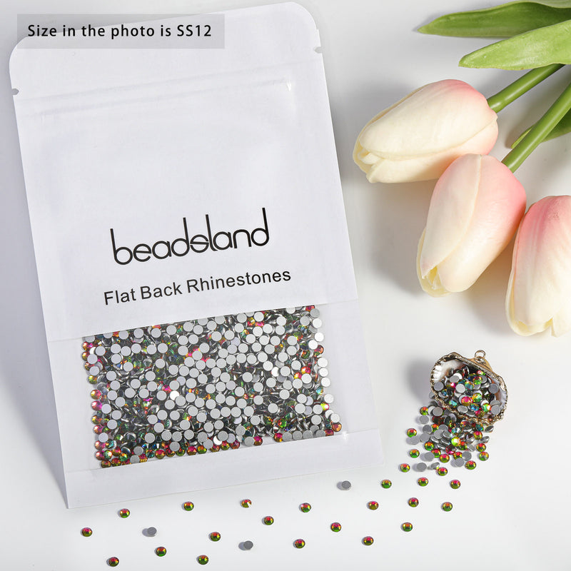 Beadsland Flat Back Crystal Rhinestones Round Gems For Nail Art And Craft Glue Fix - Rainbow