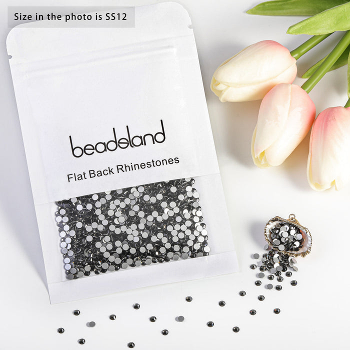 Beadsland Flat Back Crystal Rhinestones Round Gems For Nail Art And Craft Glue Fix - Black Diamond