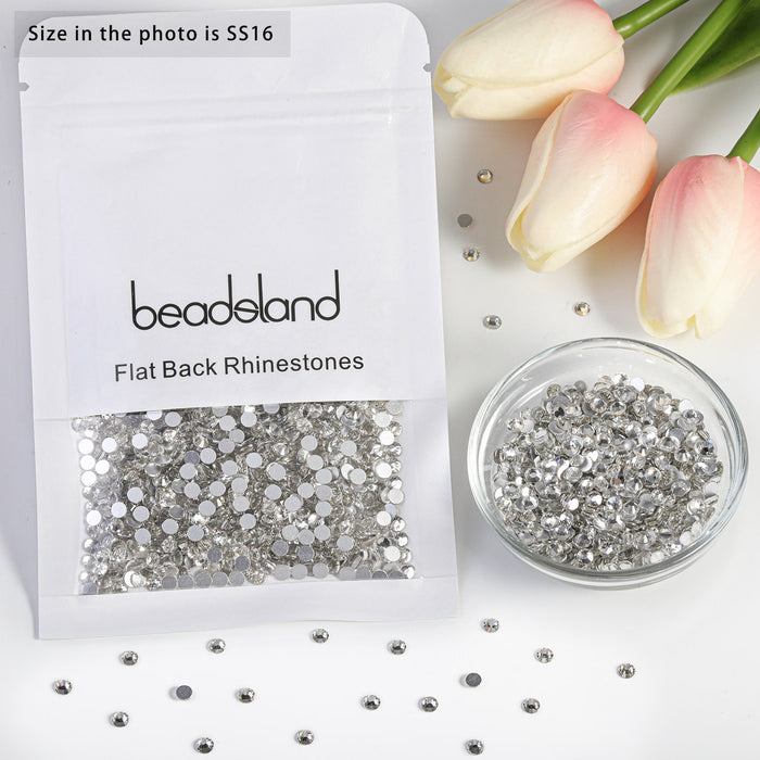 Beadsland Flat Back Crystal Rhinestones Gemas redondas para Nail Art y Craft Glue Fix - Cristal