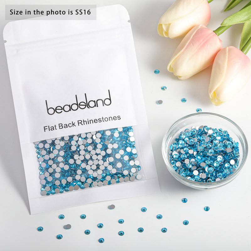 Beadsland Flat Back Crystal Rhinestones Round Gems For Nail Art And Craft Glue Fix - Aquamarine