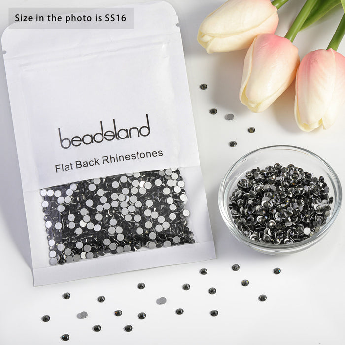 Beadsland Flat Back Crystal Rhinestones Round Gems For Nail Art And Craft Glue Fix - Black Diamond