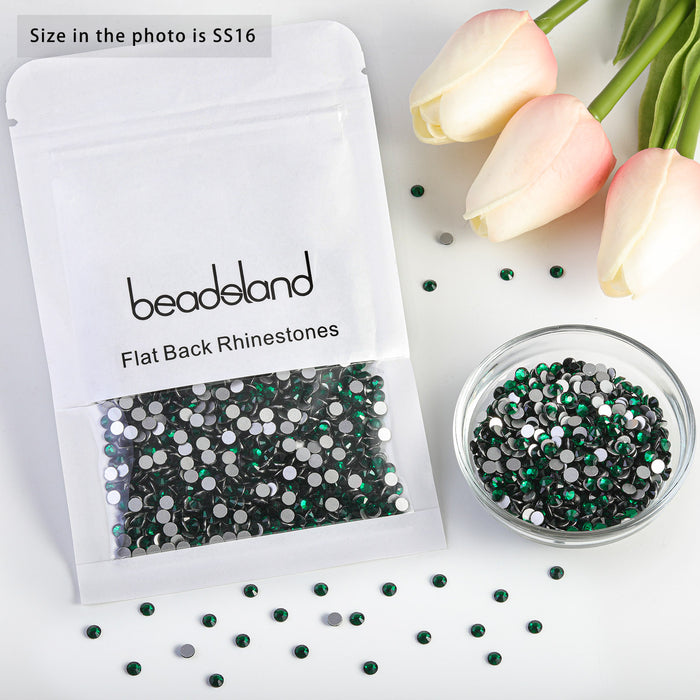 Beadsland Kristall-Strasssteine ​​mit flacher Rückseite, runde Edelsteine ​​für Nagelkunst und Bastelarbeiten, Klebefixierung – Smaragd