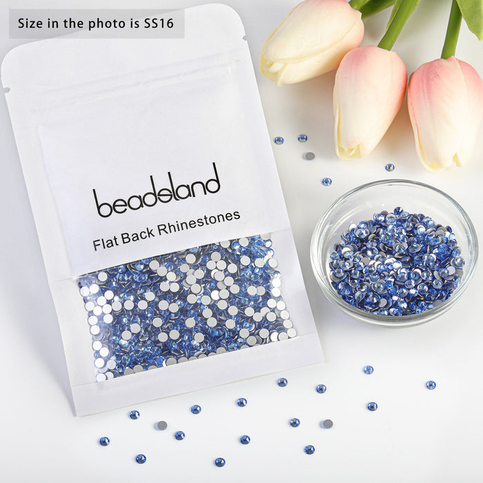 Beadsland Kristall-Strasssteine ​​mit flacher Rückseite, runde Edelsteine ​​für Nagelkunst und Bastelarbeiten, zum Kleben – Hellsaphir