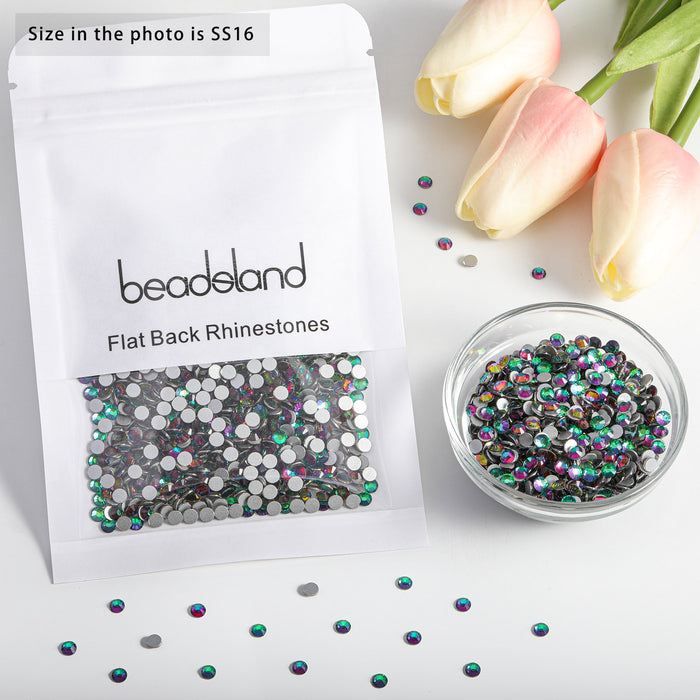 Beadsland - Diamantes de imitación de cristal con parte trasera plana, gemas redondas para decoración de uñas y pegamento para manualidades, color verde volcán