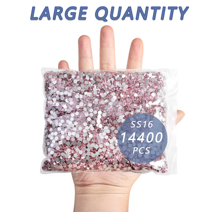 Beadsland Flatback Strass Bulk, 14400 piezas de diamantes de imitación para uñas, manualidades, ropa, decoración de bricolaje, SS6-SS30-Light Pink