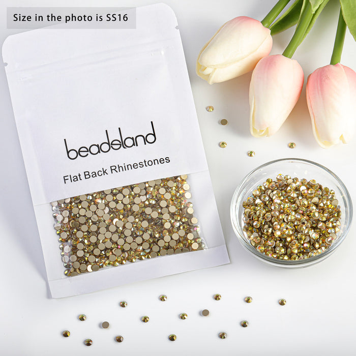 Beadsland Kristall-Strasssteine ​​mit flacher Rückseite, runde Edelsteine ​​für Nagelkunst und Bastelarbeiten, zum Kleben – Metalsunlight