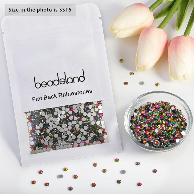 Beadsland Flat Back Crystal Rhinestones Round Gems For Nail Art And Craft Glue Fix - Rainbow