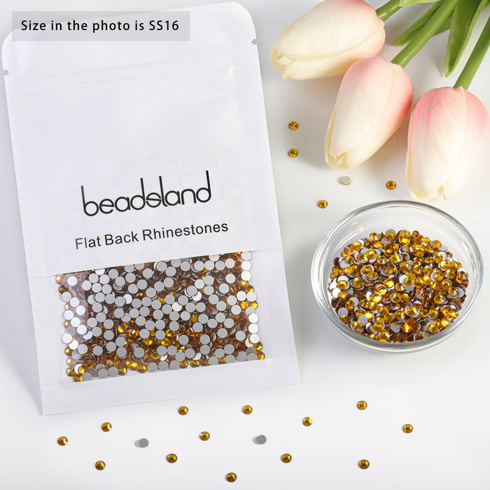 Beadsland Flat Back Crystal Rhinestones Round Gems For Nail Art And Craft Glue Fix - Topaz