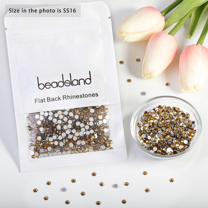 Beadsland - Diamantes de imitación de cristal con parte trasera plana, gemas redondas para decoración de uñas y pegamento para manualidades - Lt.cooradol topacio