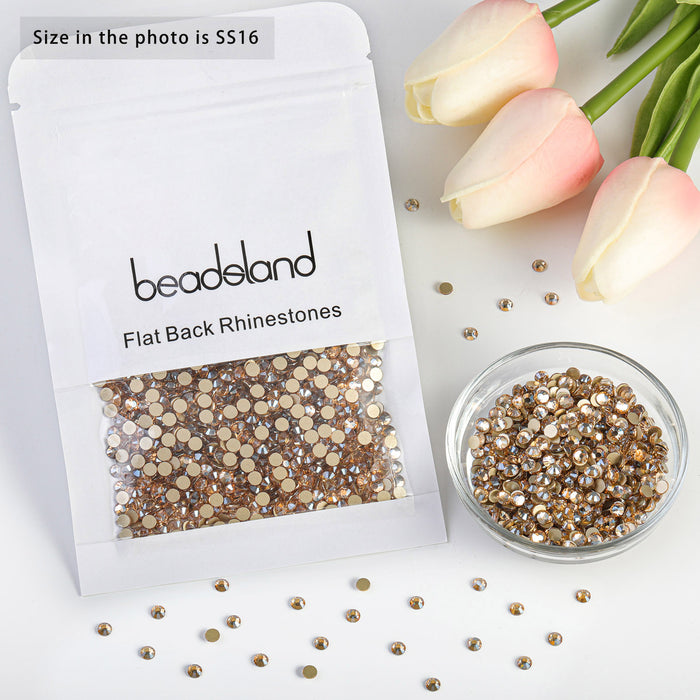 Beadsland Flat Back Crystal Rhinestones Round Gems For Nail Art And Craft Glue Fix - Golden Shadow