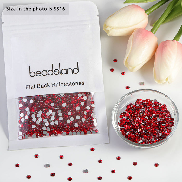 Beadsland Kristall-Strasssteine ​​mit flacher Rückseite, runde Edelsteine ​​für Nagelkunst und Bastelarbeiten, zum Kleben – Light Siam