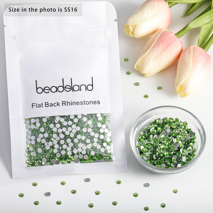 Beadsland Flat Back Crystal Rhinestones Round Gems For Nail Art And Craft Glue Fix- Light Green