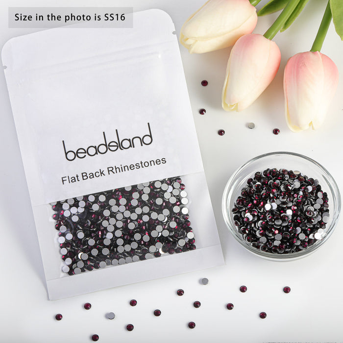 Beadsland - Diamantes de imitación de cristal con parte trasera plana, gemas redondas para decoración de uñas y pegamento para manualidades, color amatista
