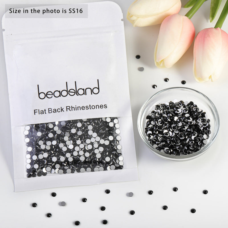 Beadsland Flat Back Crystal Rhinestones Round Gems For Nail Art And Craft Glue Fix - Black