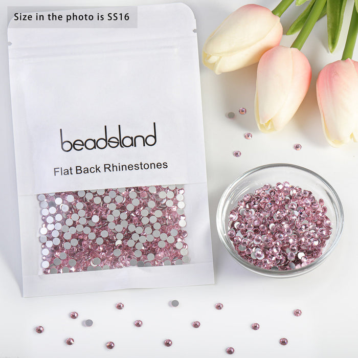 Beadsland Kristall-Strasssteine ​​mit flacher Rückseite, runde Edelsteine ​​für Nagelkunst und Bastelarbeiten, zum Kleben – Hellrosa