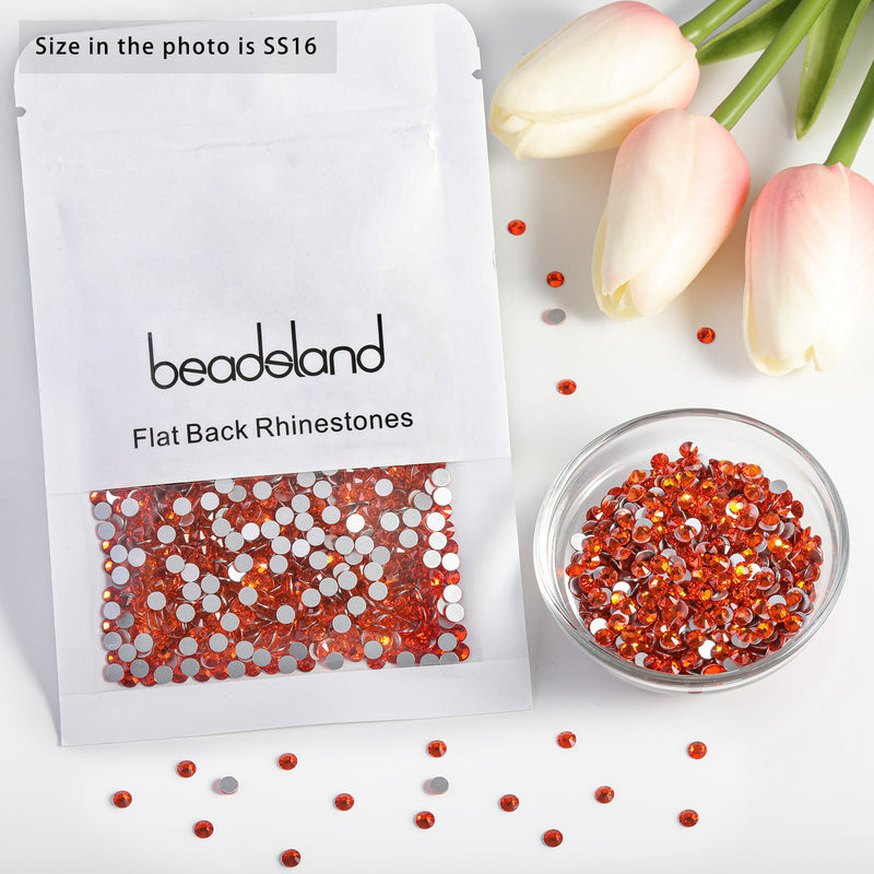 Beadsland Flat Back Crystal Rhinestones Round Gems For Nail Art And Craft Glue Fix - Orange