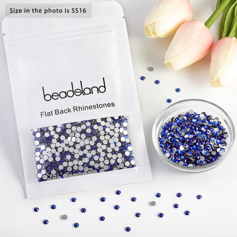 Beadsland Kristall-Strasssteine ​​mit flacher Rückseite, runde Edelsteine ​​für Nagelkunst und Bastelarbeiten, zum Kleben – Saphir