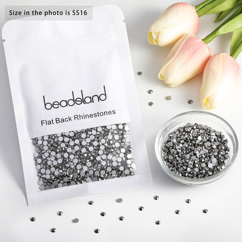 Beadsland Flat Back Crystal Rhinestones Round Gems For Nail Art And Craft Glue Fix - Hematite