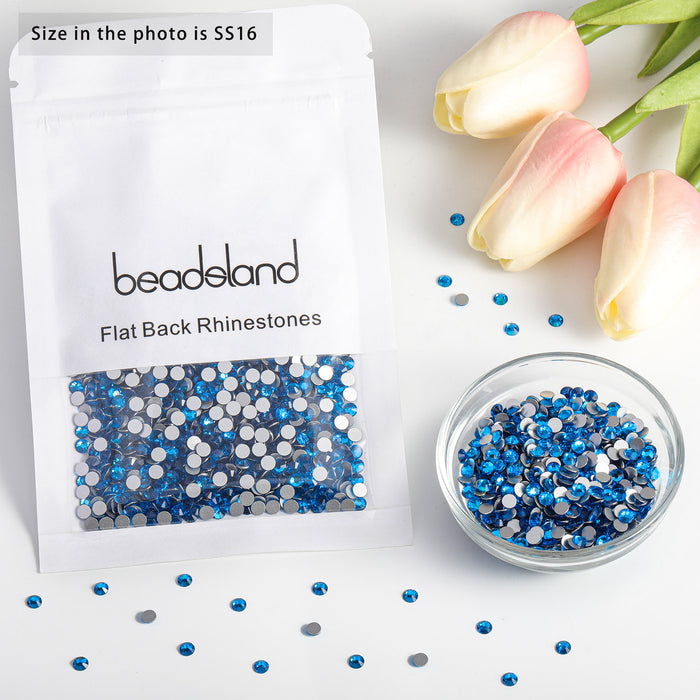 Beadsland Kristall-Strasssteine ​​mit flacher Rückseite, runde Edelsteine ​​für Nagelkunst und Bastelarbeiten, zum Kleben – Capriblau