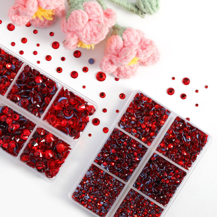 BEADSLAND Hotfix Rhinestones, 6080PCS Light Red Rhinestones for Clothes Crafts Mixed 6 Sizes with Wax Pencil and Tweezers Kit - Light Siam