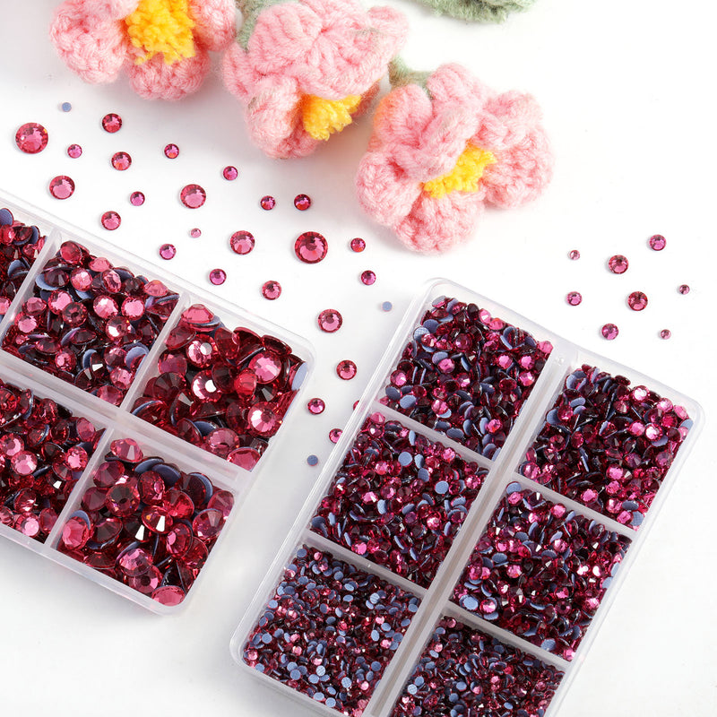 BEADSLAND Hotfix Rhinestones, 6080PCS Rose Rhinestones for Clothes Crafts Mixed 6 Sizes with Wax Pencil and Tweezers Kit - Rose