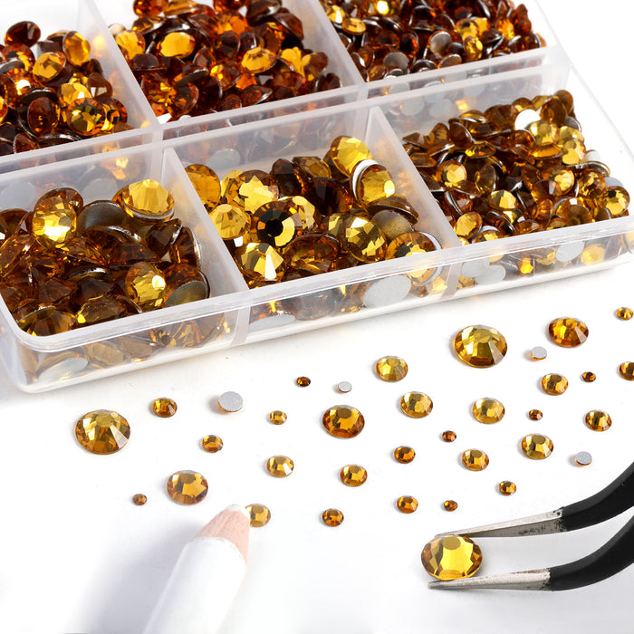 Beadsland 8300PCS Flatback Rhinestones, Nail Gems Round Crystal Rhinestones for Crafts, Mixed 10 Sizes with Wax Pencil and Tweezer Kit, SS3-SS30-Topaz