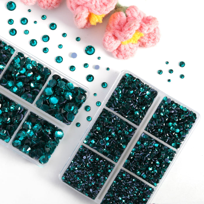 BEADSLAND Hotfix Rhinestones, 6080PCS Blue Rhinestones for Clothes Crafts Mixed 6 Sizes with Wax Pencil and Tweezers Kit - Blue Zircon