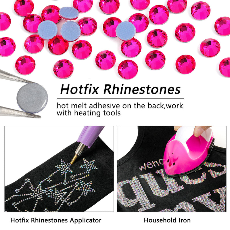 Beadsland Hotfix Rhinestones, Crystal Rhinestones for Crafts Clothes DIY Decoration- Hot Pink