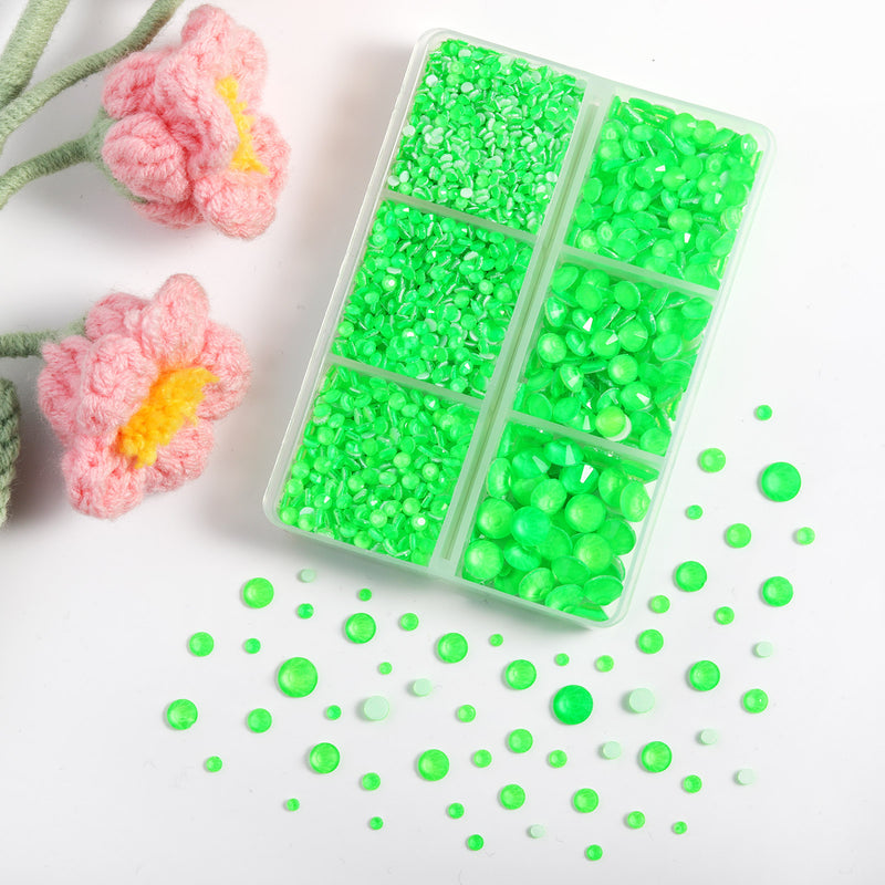 BEADSLAND Hotfix Rhinestones, 4000 PCS Neon Green Rhinestones for Clothes Crafts Mixed 6 Sizes with Wax Pencil and Tweezers Kit, SS6-SS30, Neon Green