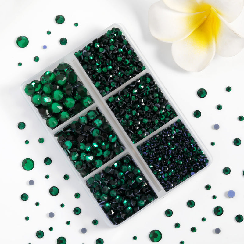 Hotfix Rhinestones 3960pcs, Rhinestone for Clothes, Hot Fix Crystals Rhinestones with Tweezers and Wax Pencil Kit,Mixed 5 Sizes, SS6-SS30, Emerald