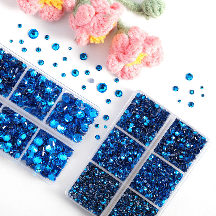 BEADSLAND Hotfix Rhinestones, 6080PCS Blue Rhinestones for Clothes Crafts Mixed 6 Sizes with Wax Pencil and Tweezers Kit - Capri Blue
