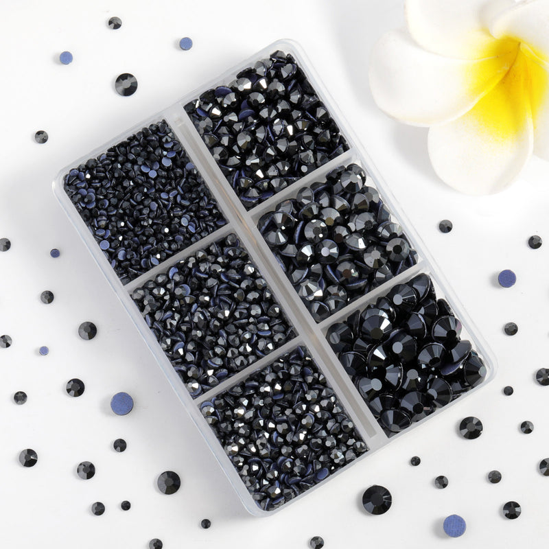 Hotfix Rhinestones 3960pcs, Rhinestone for Clothes, Hot Fix Crystals Rhinestones with Tweezers and Wax Pencil Kit,Mixed 5 Sizes, SS6-SS30, Jet Hematite
