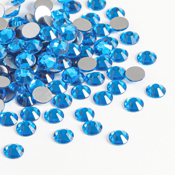 Beadsland - Diamantes de imitación de cristal con parte trasera plana, gemas redondas para decoración de uñas y pegamento para manualidades, color azul capri