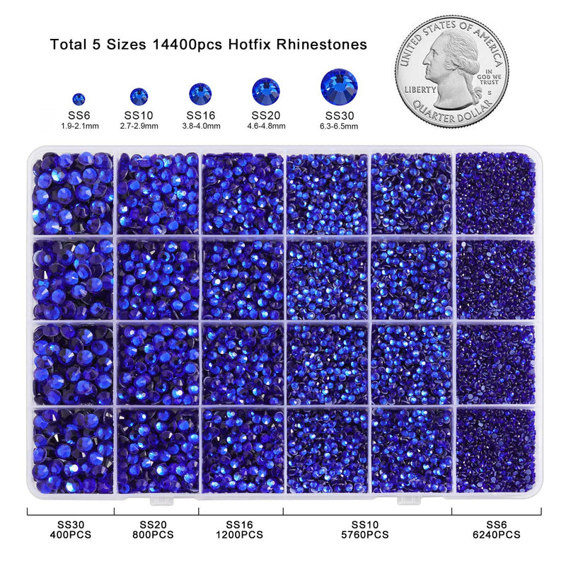Hotfix Rhinestones Kit,Sapphire, Mixed 5 Sizes 14400pcs