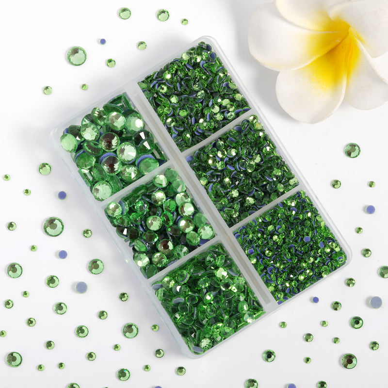 Hotfix Rhinestones 3960pcs, Rhinestone for Clothes, Hot Fix Crystals Rhinestones with Tweezers and Wax Pencil Kit,Mixed 5 Sizes, SS6-SS30, Light Green