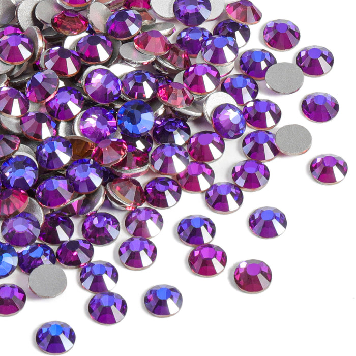 Beadsland - Diamantes de imitación de cristal con parte trasera plana, gemas redondas para decoración de uñas y pegamento para manualidades, terciopelo morado