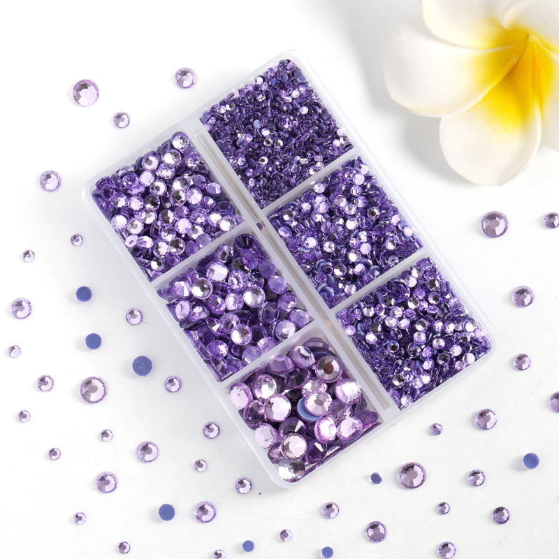 Hotfix Rhinestones 3960pcs, Rhinestone for Clothes, Hot Fix Crystals Rhinestones with Tweezers and Wax Pencil Kit,Mixed 5 Sizes, SS6-SS30, Violet