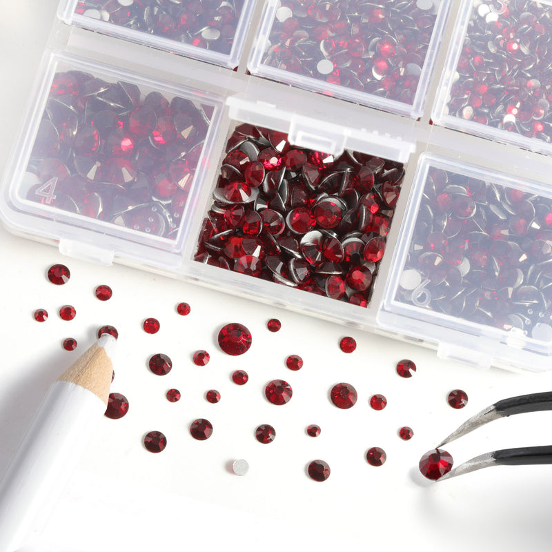 Beadsland 4300pcs Flatback Rhinestones,  Nail Gems Round Crystal Rhinestones for Crafts,Mixed 6 Sizes with Picking Tweezers and Wax Pencil Kit- Dark Siam