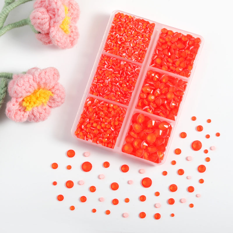 BEADSLAND Hotfix Rhinestones, 4000 PCS Neon Orange Rhinestones for Clothes Crafts Mixed 6 Sizes with Wax Pencil and Tweezers Kit, SS6-SS30, Neon Orange